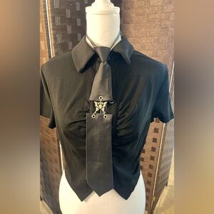 Black button up sheen mod have cut business shirt